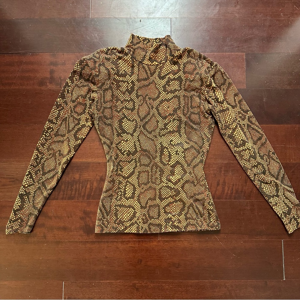 Vintage Betsey Johnson Punk Label Snakeskin Print Longsleeve Mockneck Top